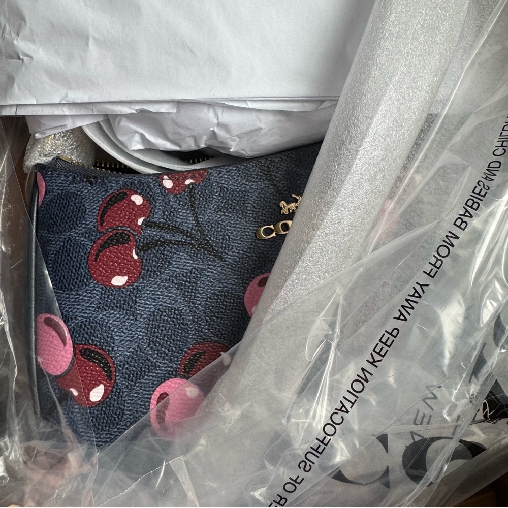 Coach Blue and Pink Cherry Print Bag - Picture 7 of 12